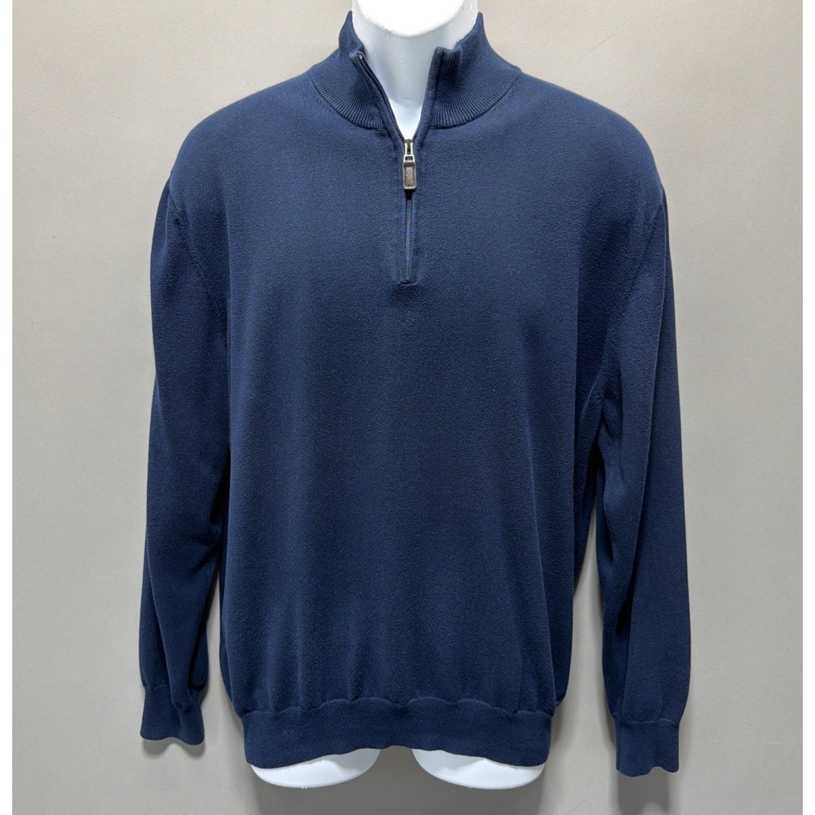 Jos A Bank Signature Collection Sweater Men L blue Pima Cotton 1/4 Zip Pullover