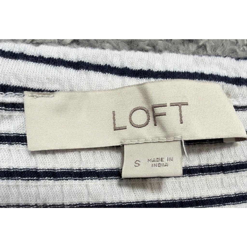 LOFT Womens Small Navy Blue White Striped Short Sleeve Stretch Knit Top