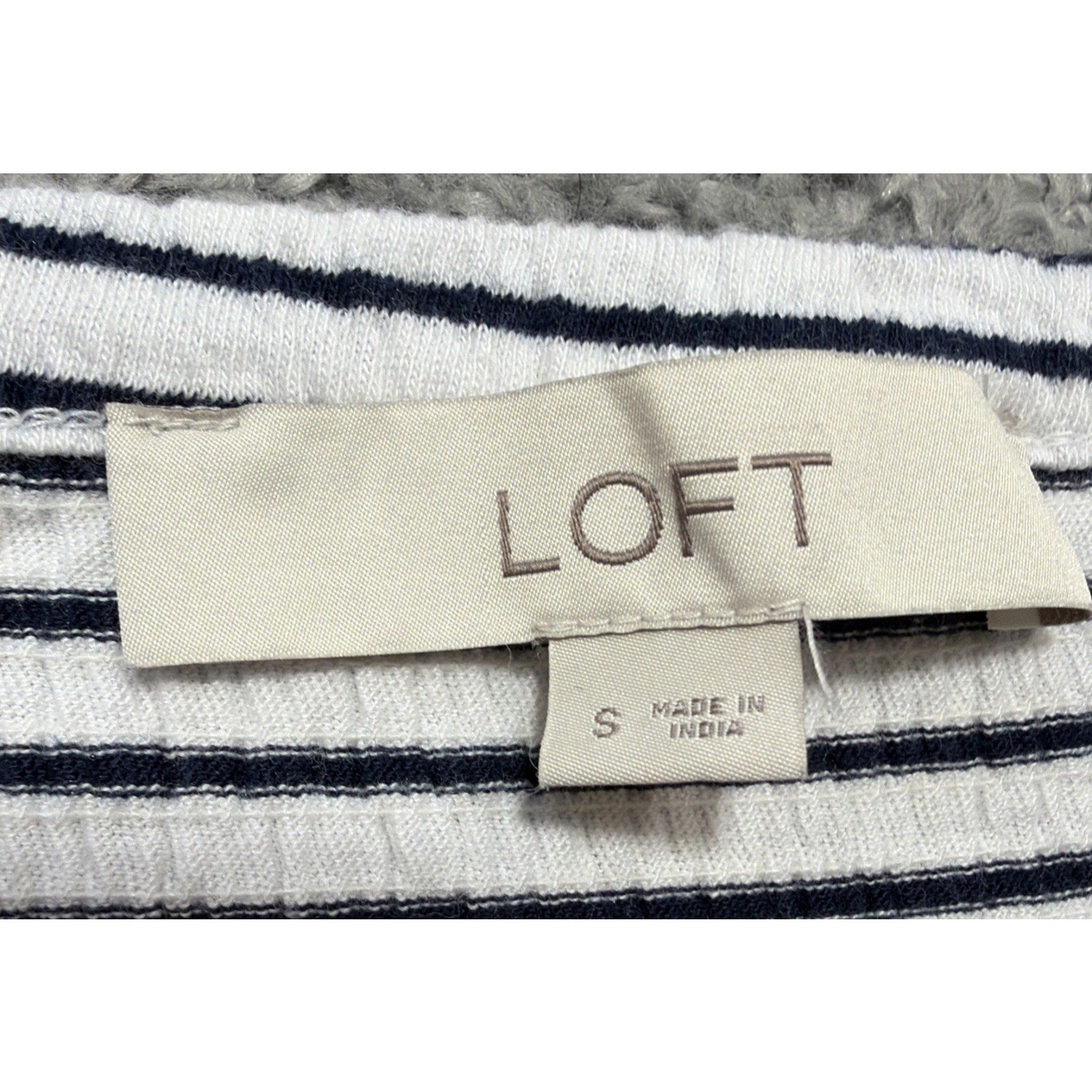 LOFT Womens Small Navy Blue White Striped Short Sleeve Stretch Knit Top