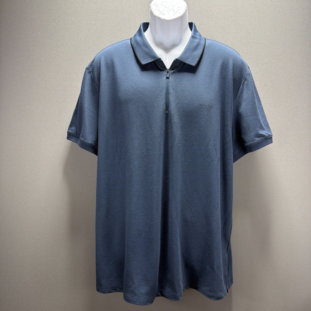 Calvin Klein 1/4 Zip Tech Polo Mens XL Blue Solid Polo Shirt Short Sleeve Logo