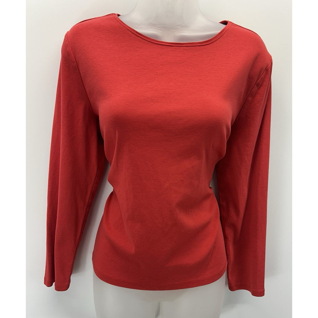 Women's Red Talbots Long-sleeved 100% Pima Cotton Tee EX-LARGE PETITE.