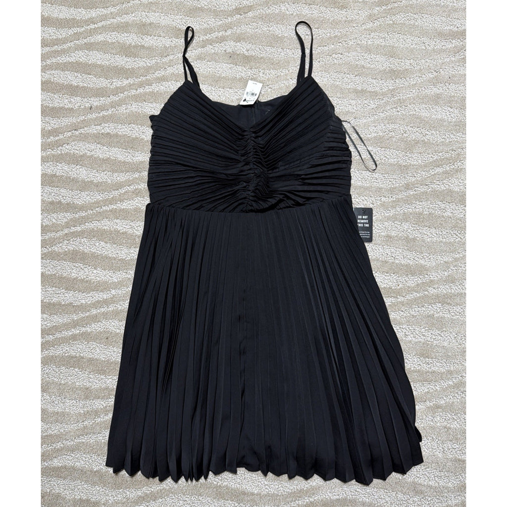 New Express Black V-neck Pleated Lined Mini Dress Size L NWT 88$ Msrp
