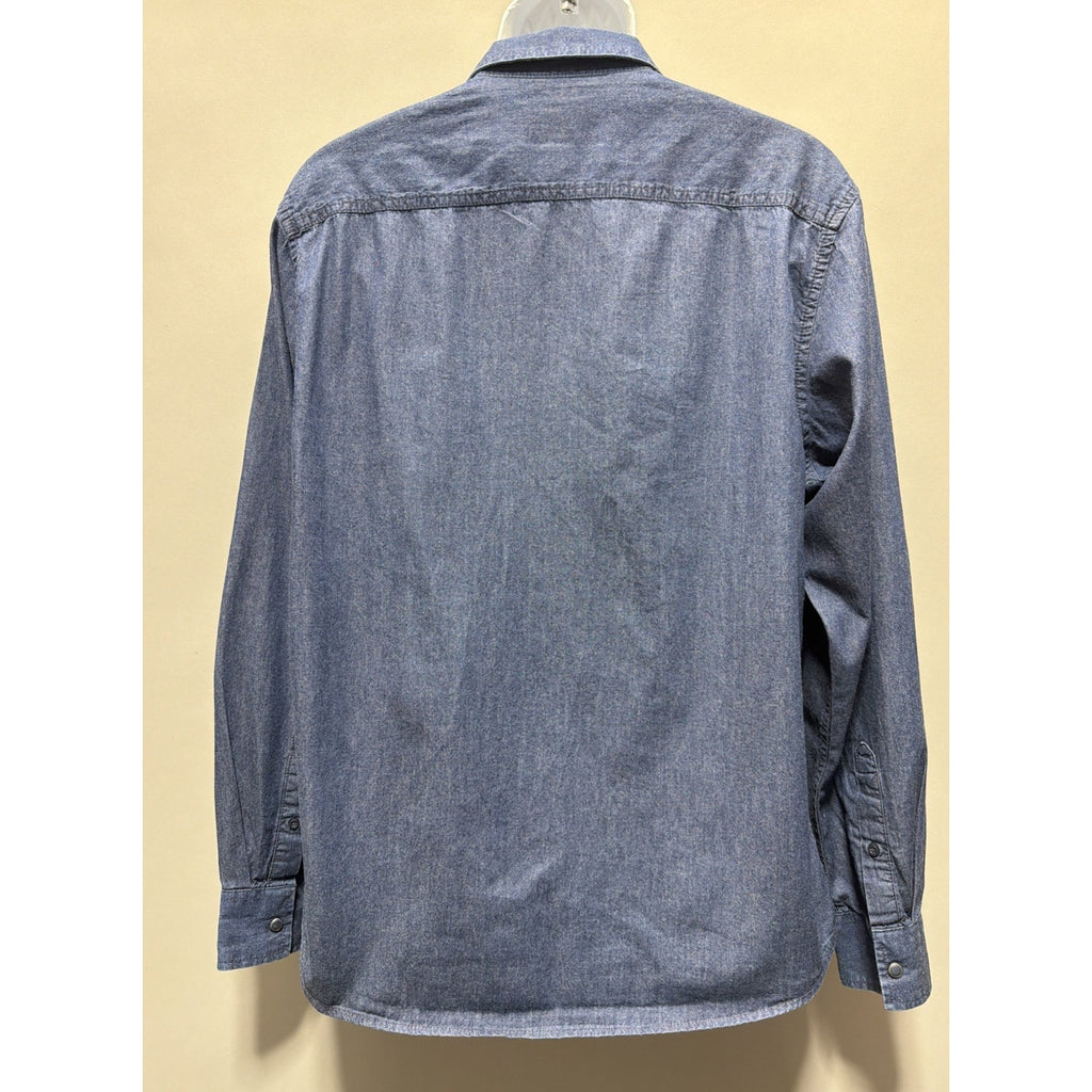 American Rag Men's Chambray Shirt XL Blue Denim Pockets Pearl Snaps Western