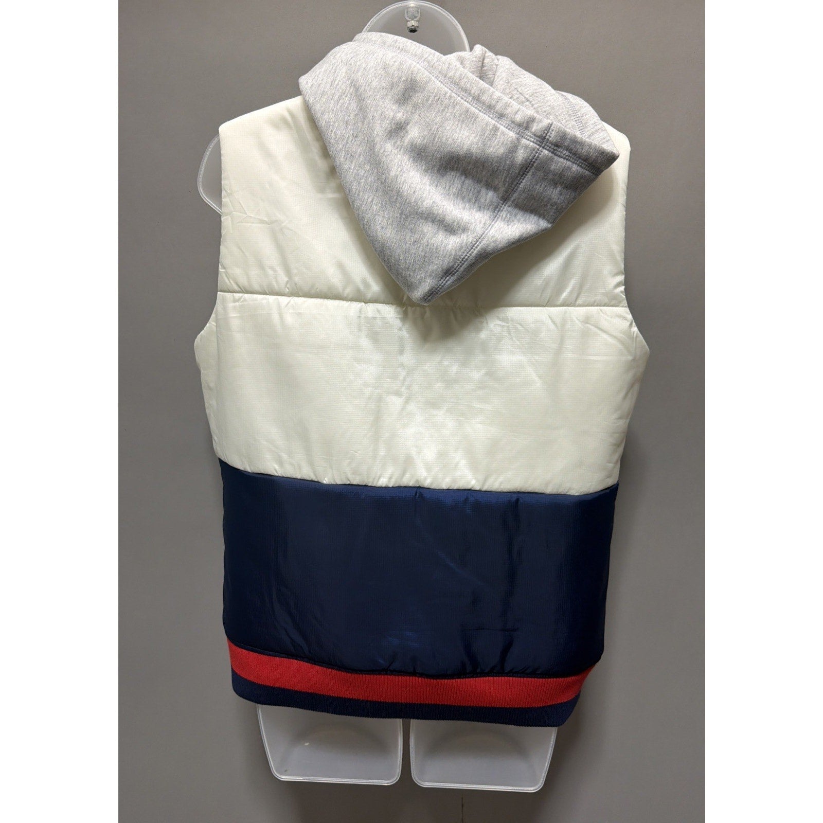 Champion Puffer Vest Womens Medium Hooded Colorblock Red White Blue Full Zip