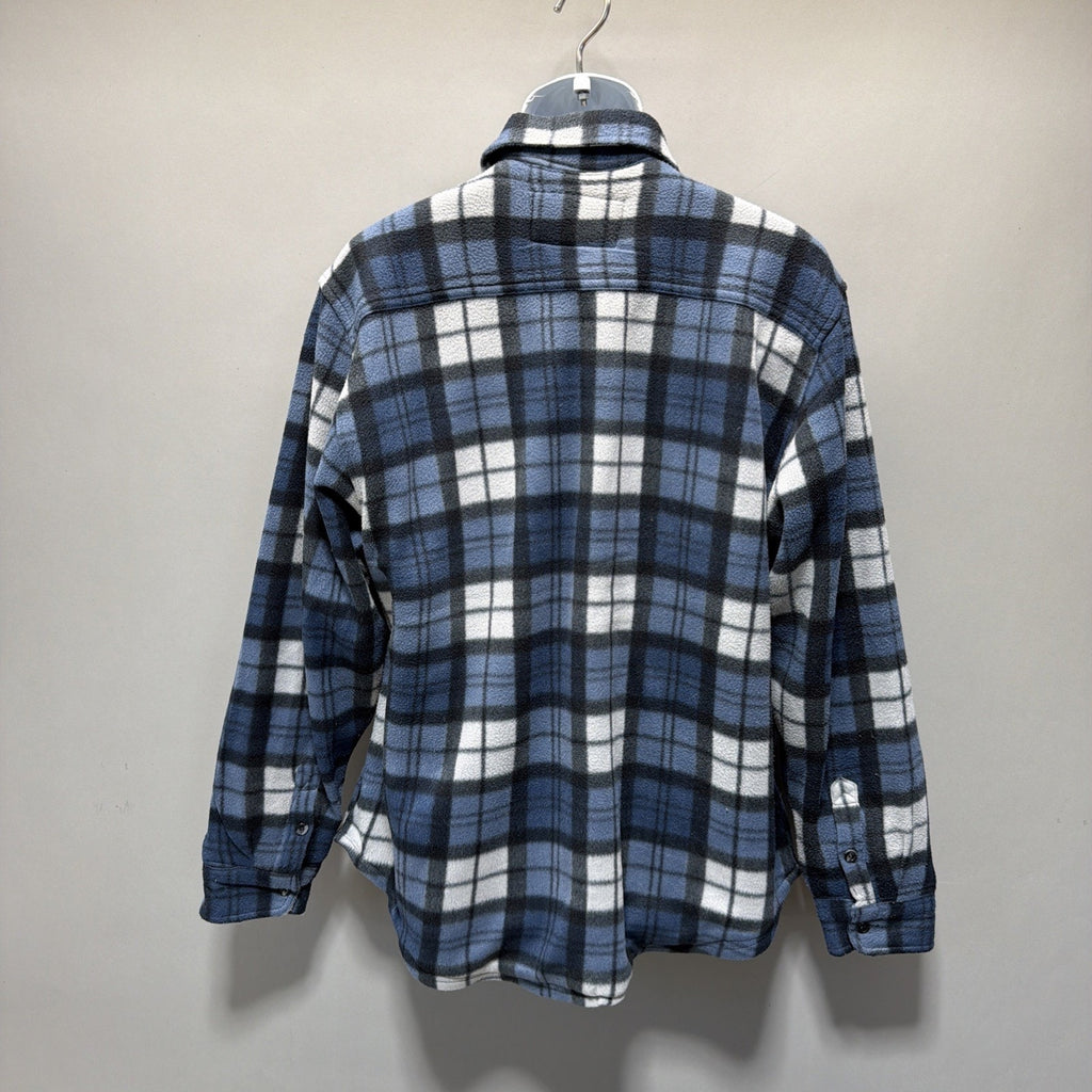 Mens Rugged Point Authentic Blue Plaid Fleece Sherpa Button Up Shacket L NWT