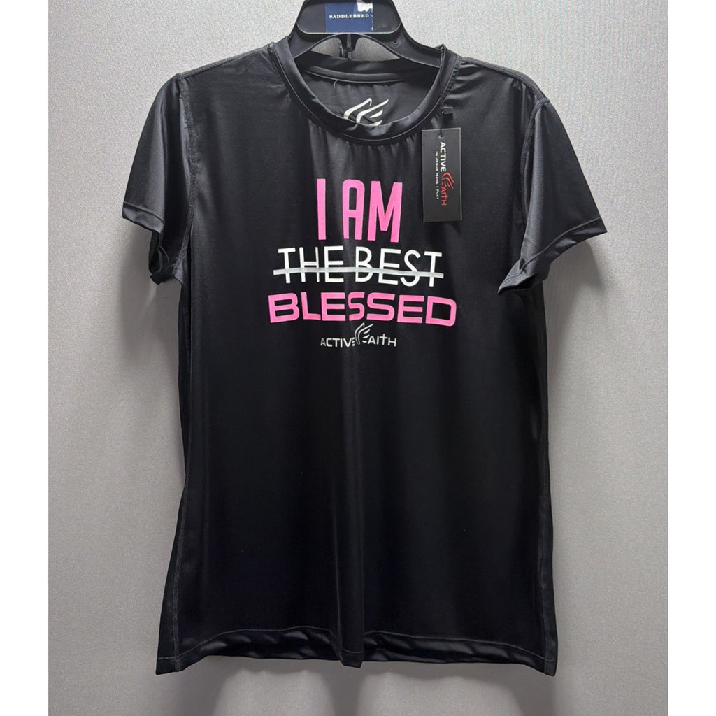 Womens Tops Active Faith Sports Quick Dry Blessed Black Pink T-Shirt XL NWT