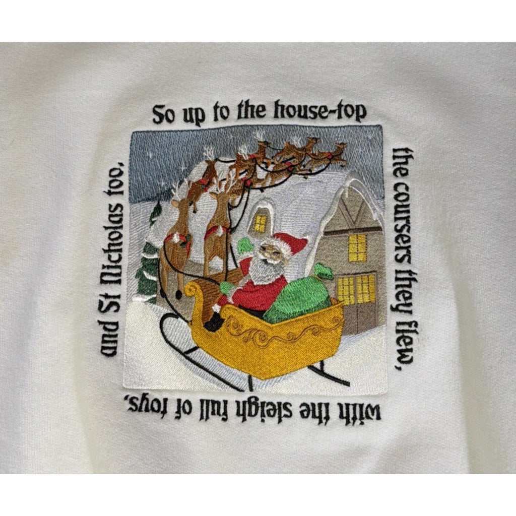 Vintage Christmas Soft Fleece Sweatshirt Adult Large White Embroidered Hanes