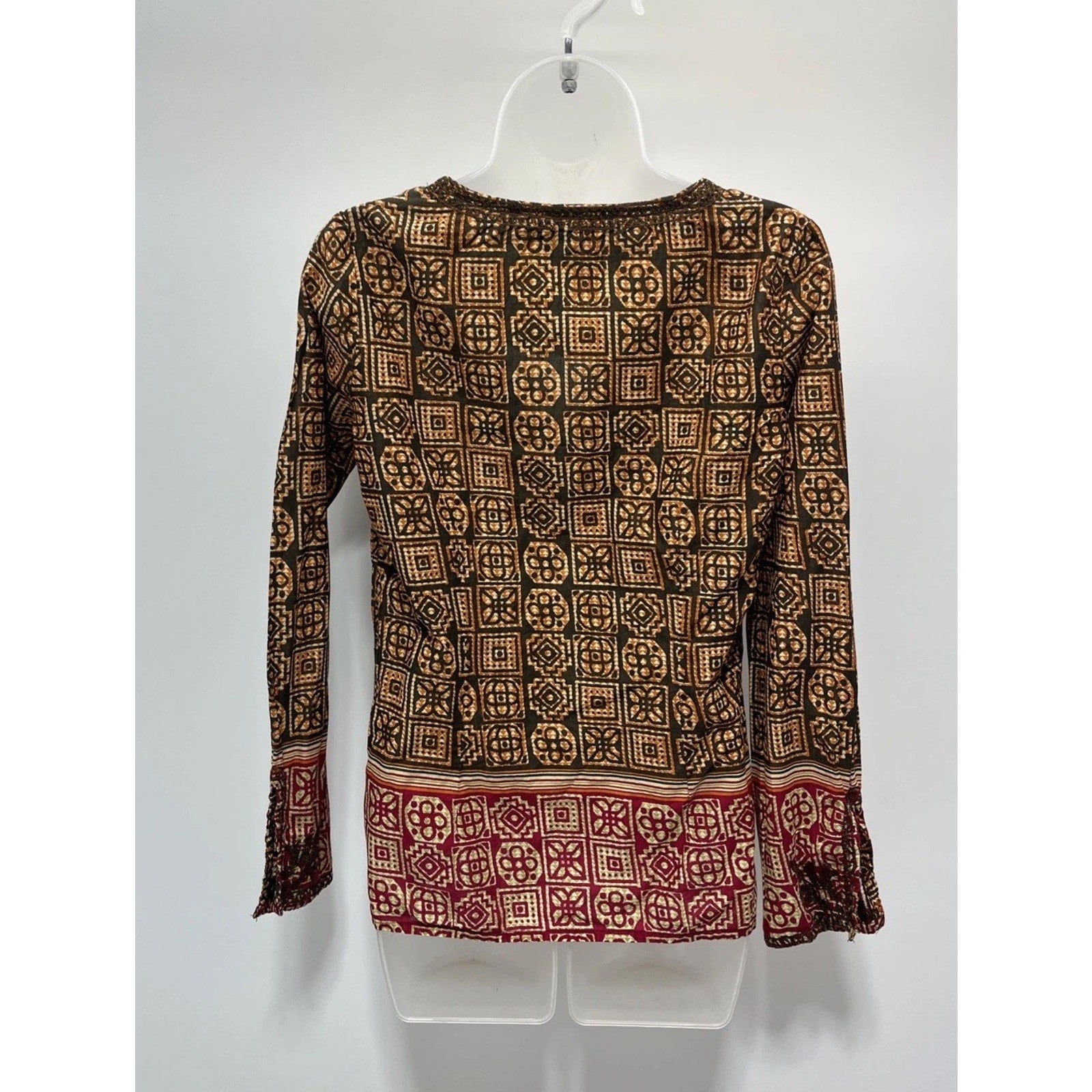 Old Navy Womans Easy Fit Blouse Deep V-Neck Printed L/S Size S