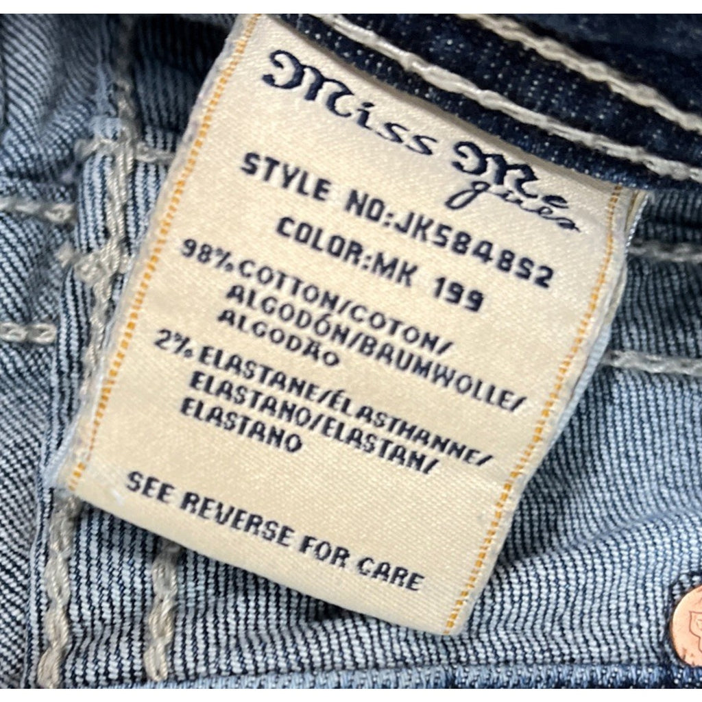 Miss Me Jeans Youth 12 Blue Denim Skinny Rhinestones Studs Dark Wash Women 25x29