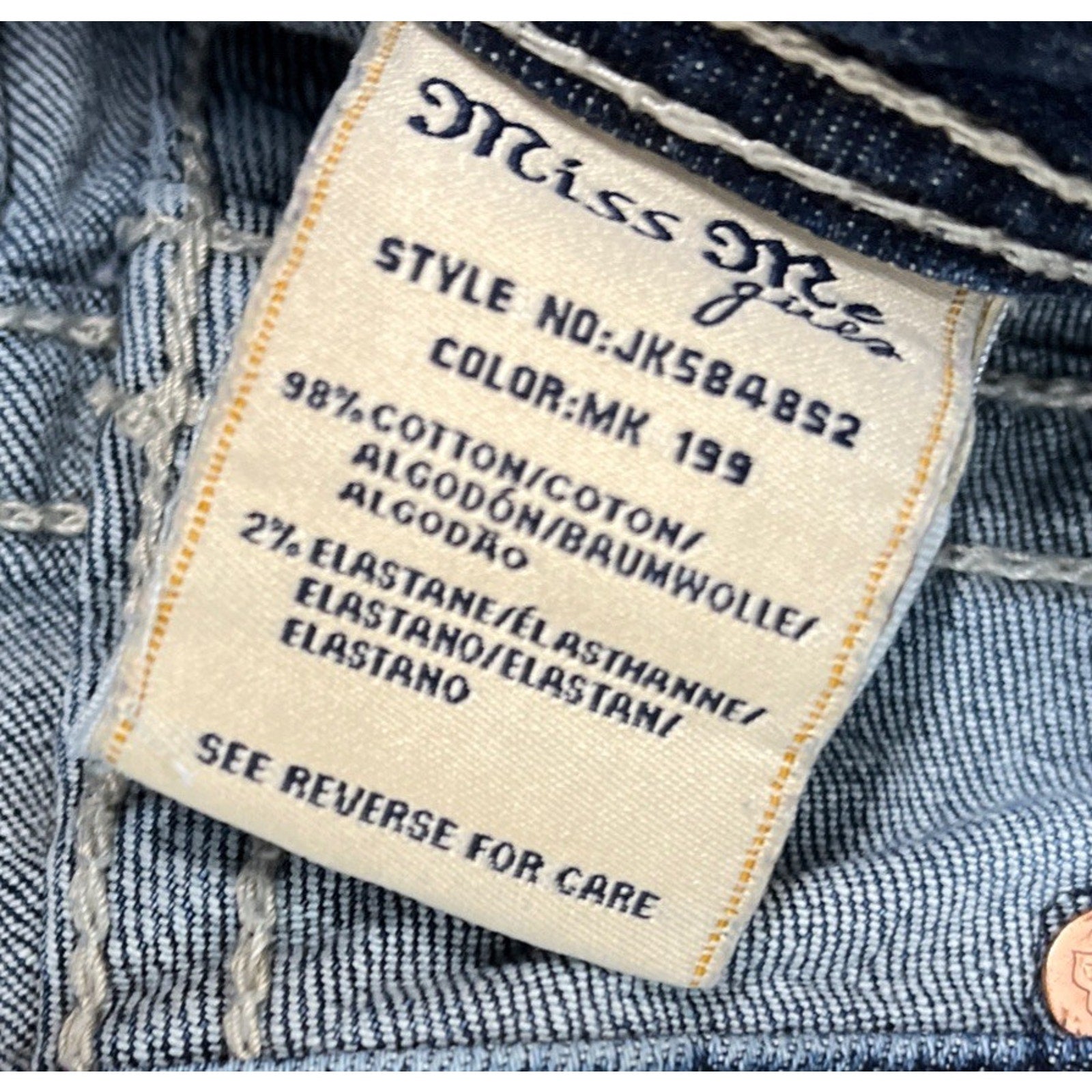 Miss Me Jeans Youth 12 Blue Denim Skinny Rhinestones Studs Dark Wash Women 25x29