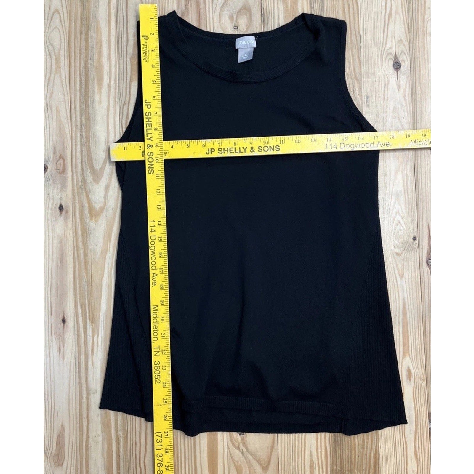 CHICO'S Sleeveless Tunic Tank Top T-Shirt Tee Black Knit Size 2