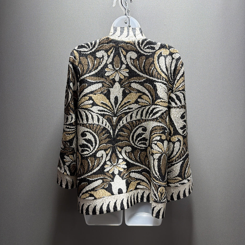 CHICOS TRAVELERS 2 Womens Jacket Open Crush Printed Contrast Trim Bohemian LARGE