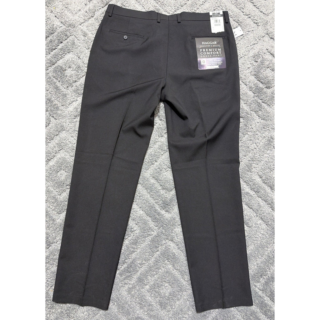 Haggar Mens Slim Fit 4-Way Stretch Flat Front Pants Black 38x32 New