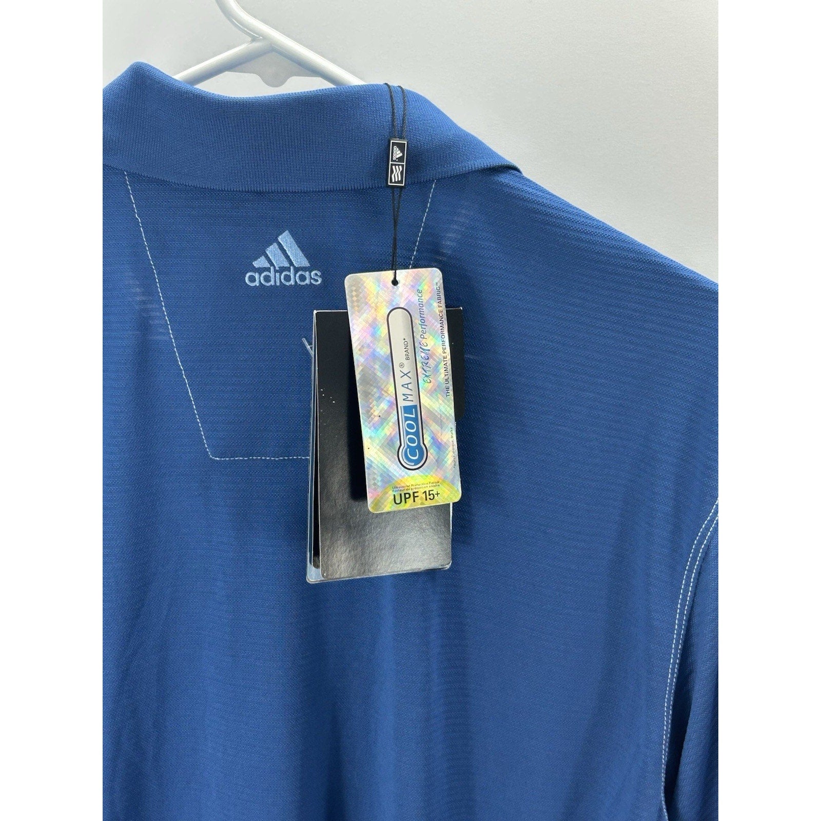 ADIDAS Men's Blue Climalite Textured Regular-Fit Short Sleeve Golf Polo SZ M