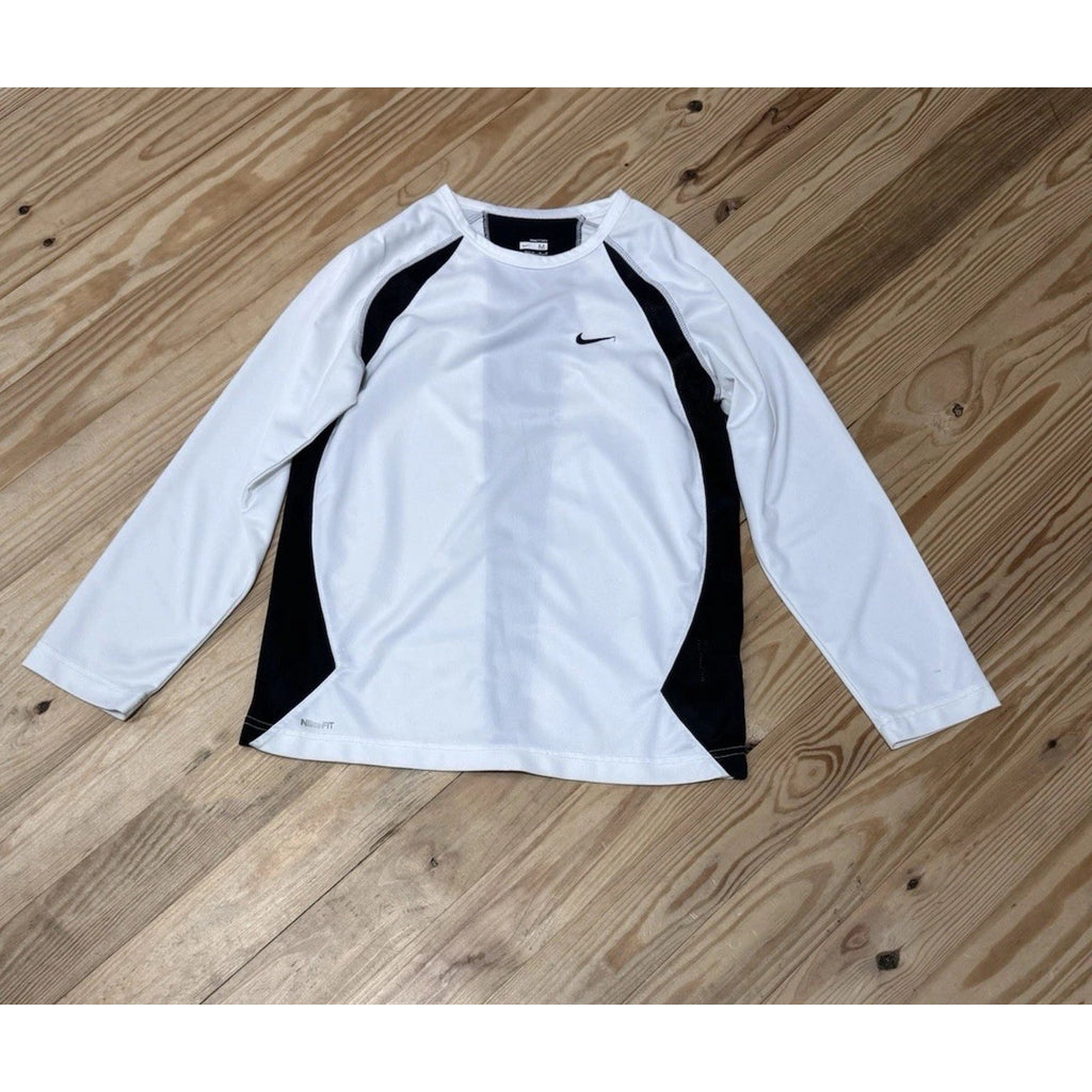 Nike Shirt Youth White Black Long Sleeve Outdoor Sports Dri Fit Size Large 10/12
