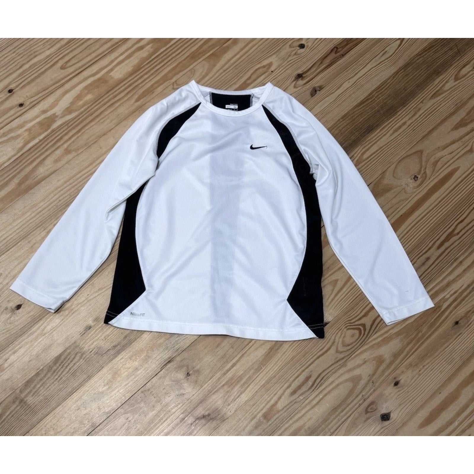 Nike Shirt Youth White Black Long Sleeve Outdoor Sports Dri Fit Size Large 10/12