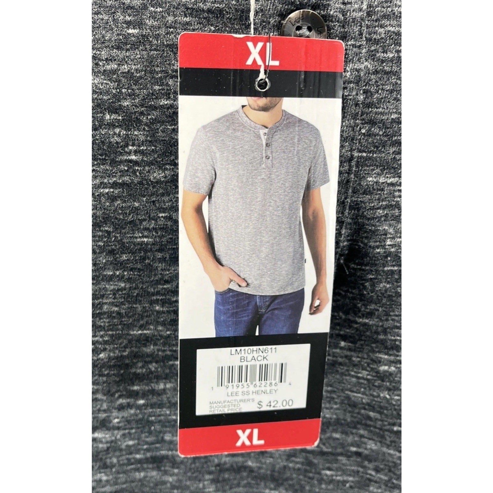 NWT LEE Premium Mens XL Black Comfort Henley T-Shirt