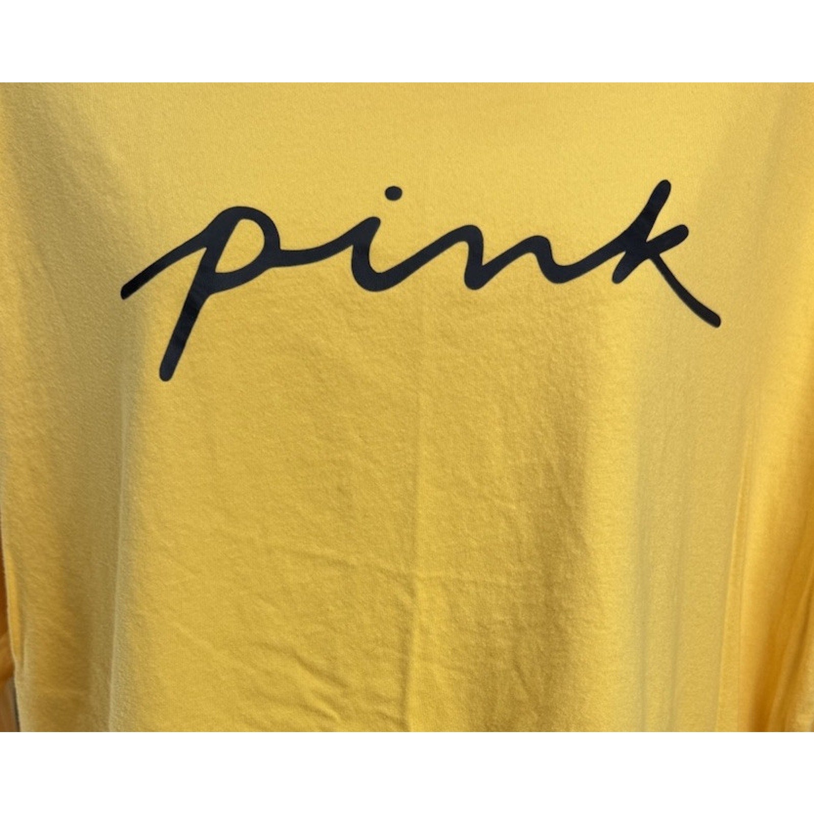 Pink Women's Long Sleeve Yellow Pull Over "PINK" Shirt Size Medium EUC