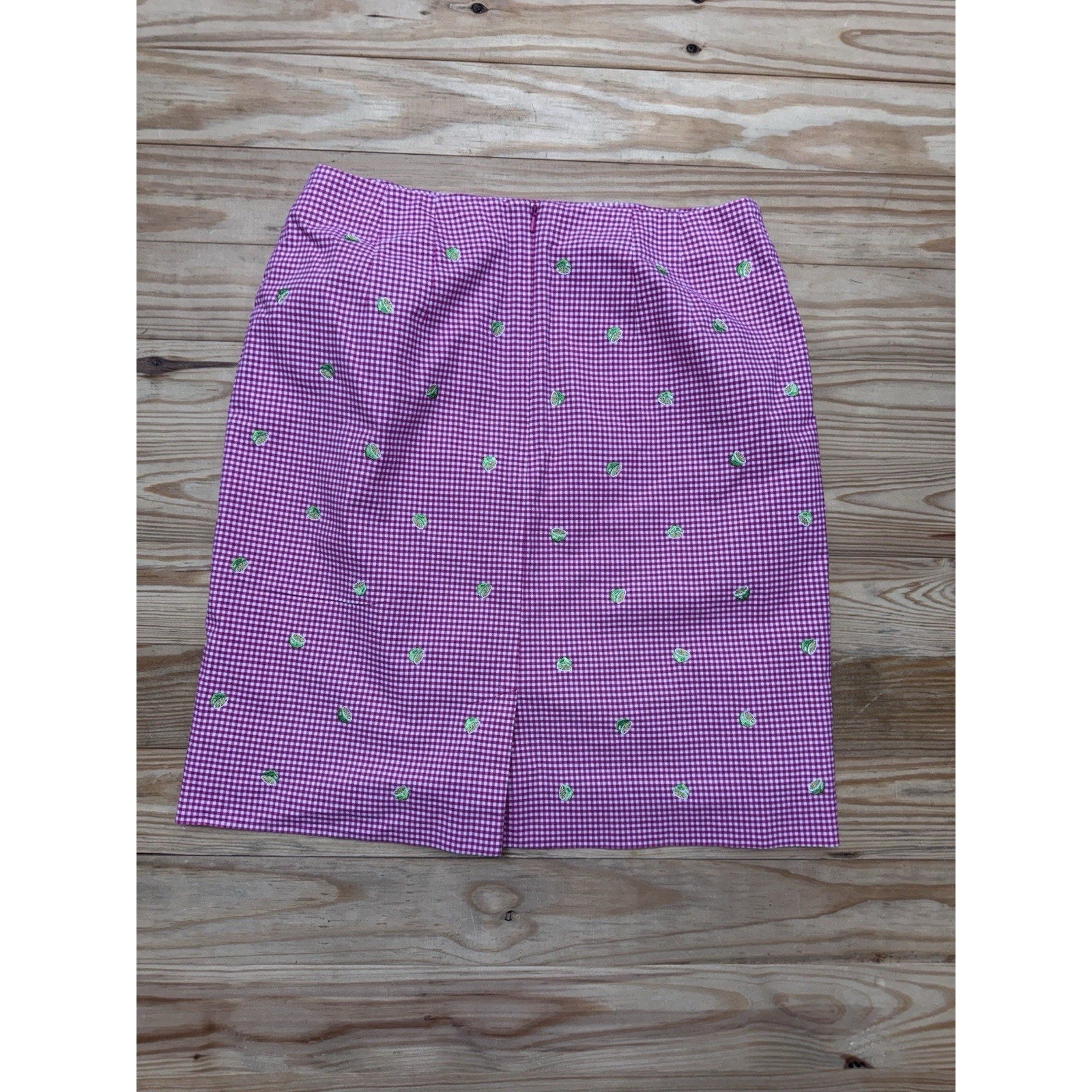 Talbots Skirt Pink Gingham Check Embroidered Green Lime Lined Cotton Women’s 10