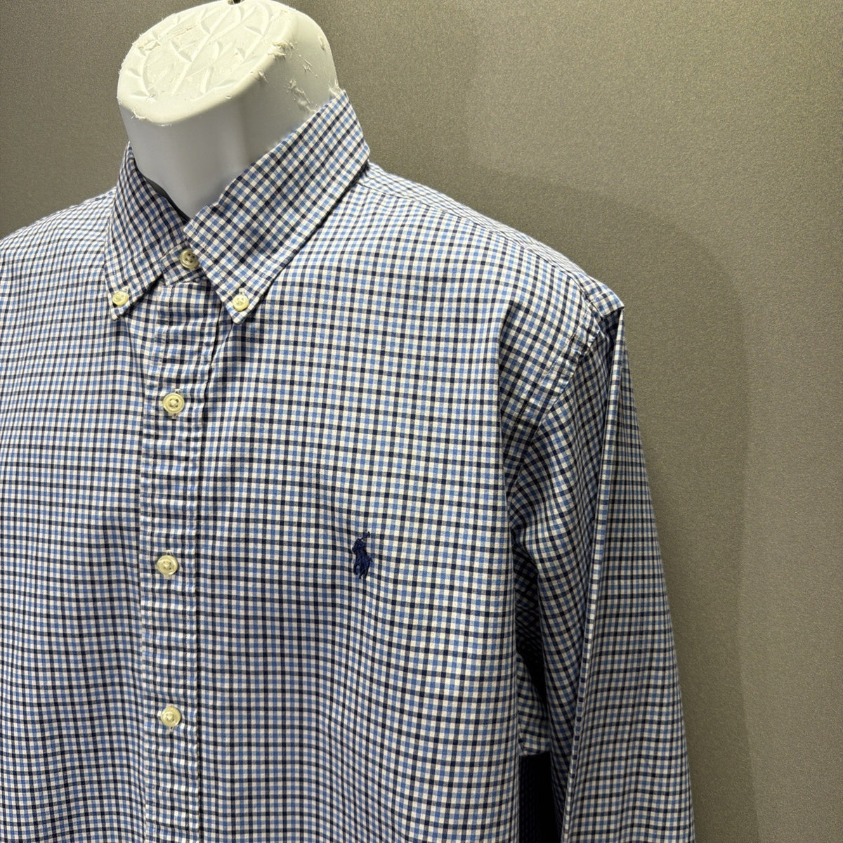 Ralph Lauren Polo Button Up Shirt Mens Blue XL Gingham Long Sleeve Cotton Spot