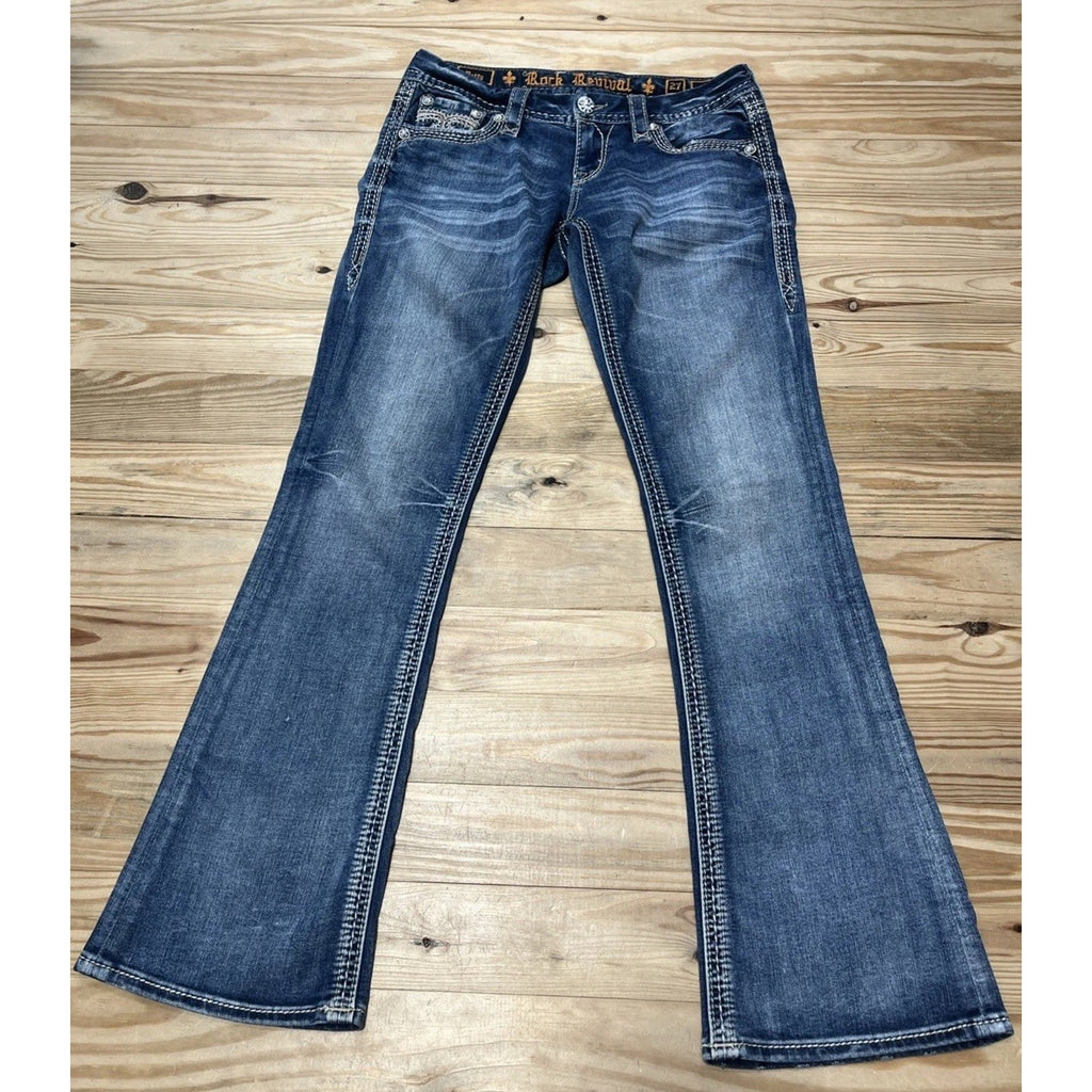 Rock Revival Betty Boot Jeans Sz 27 Embellished Rhinestone