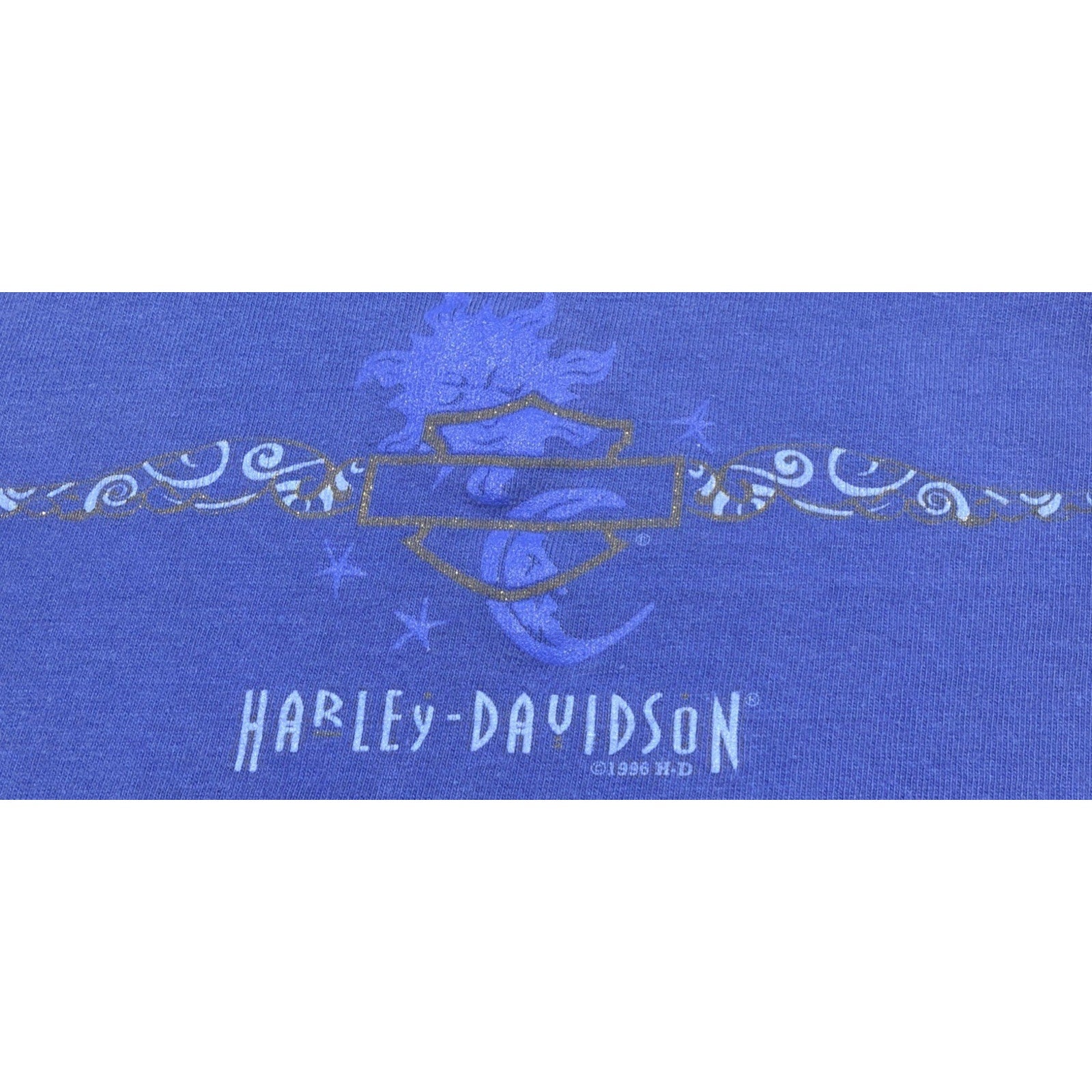 Vintage 1996 Harley Davidson Tank Top Blue Womens M Sun Stars Moon Fort Myers FL