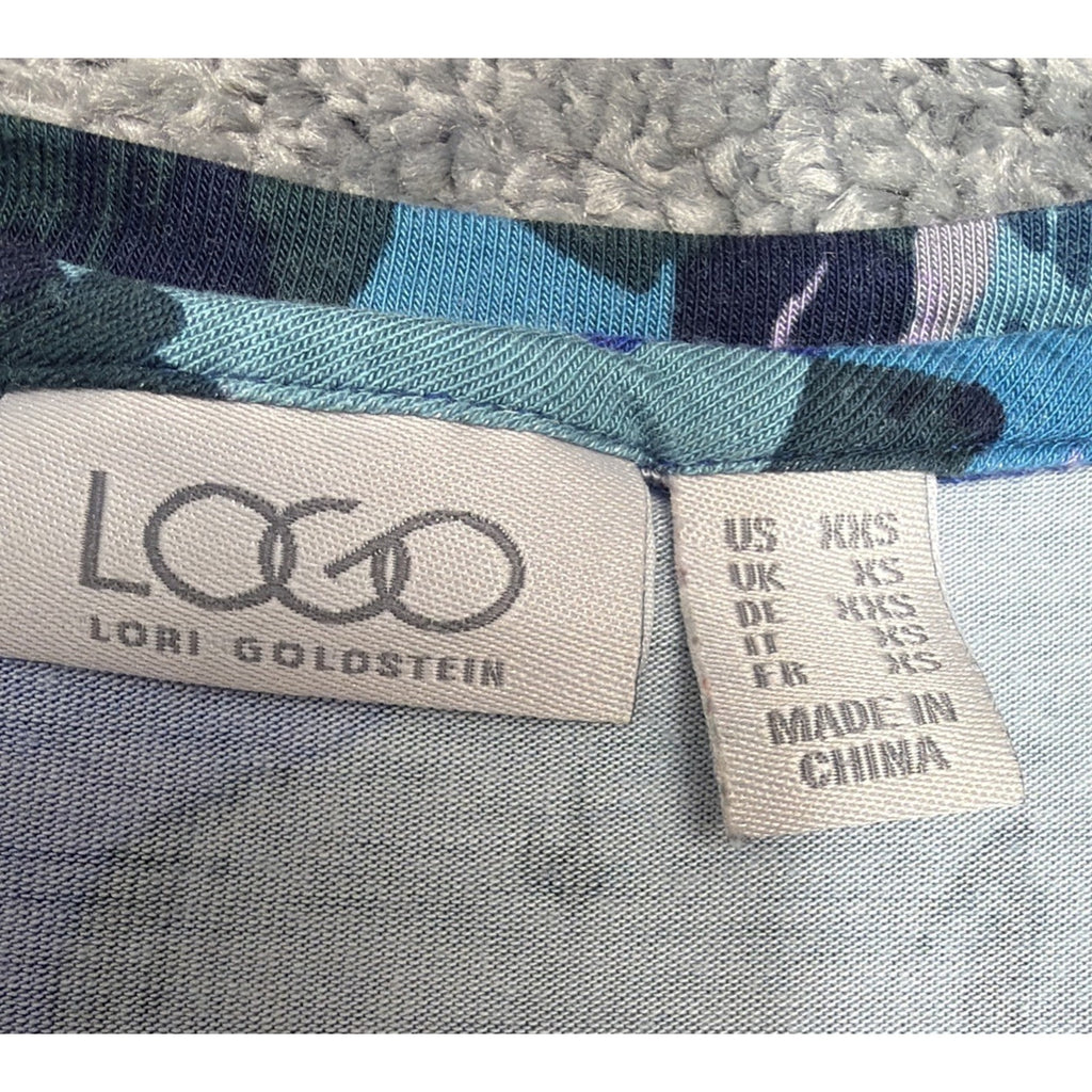 LOGO by Lori Goldstein Printed Knit Top with Long Sleeves Blue Print Tunic XXS