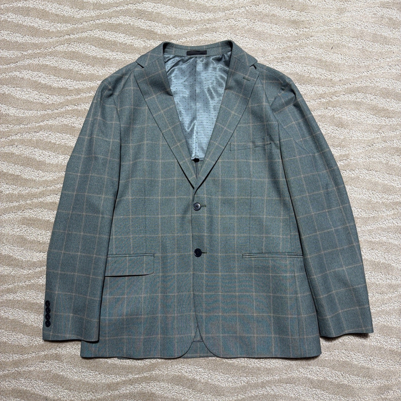 Michael Strahan Gray Windowpane Sport Coat Blazer Men’s 44R Stretch 2-Button