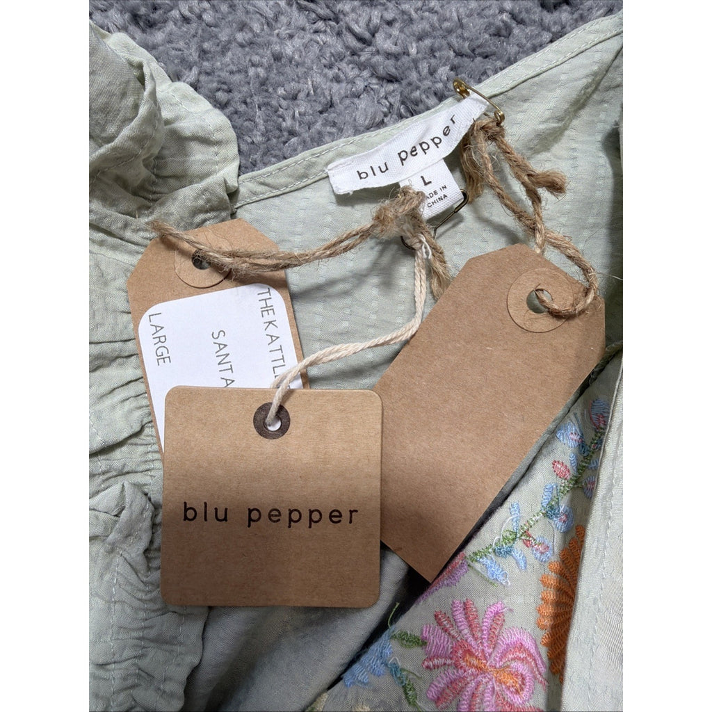 Blu Pepper Tunic Tank Embroidered BOHO Green Women's Size Large New