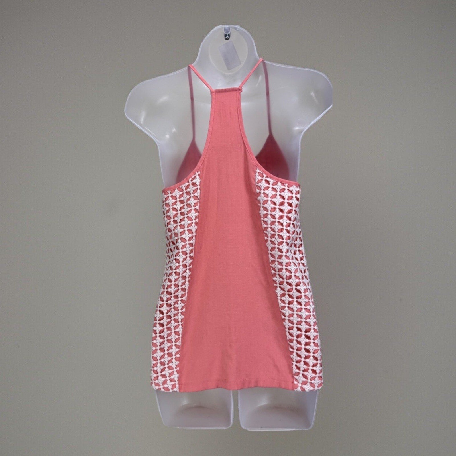 Mi Ami Peach & Ivory Geometric Crochet Small Tank top