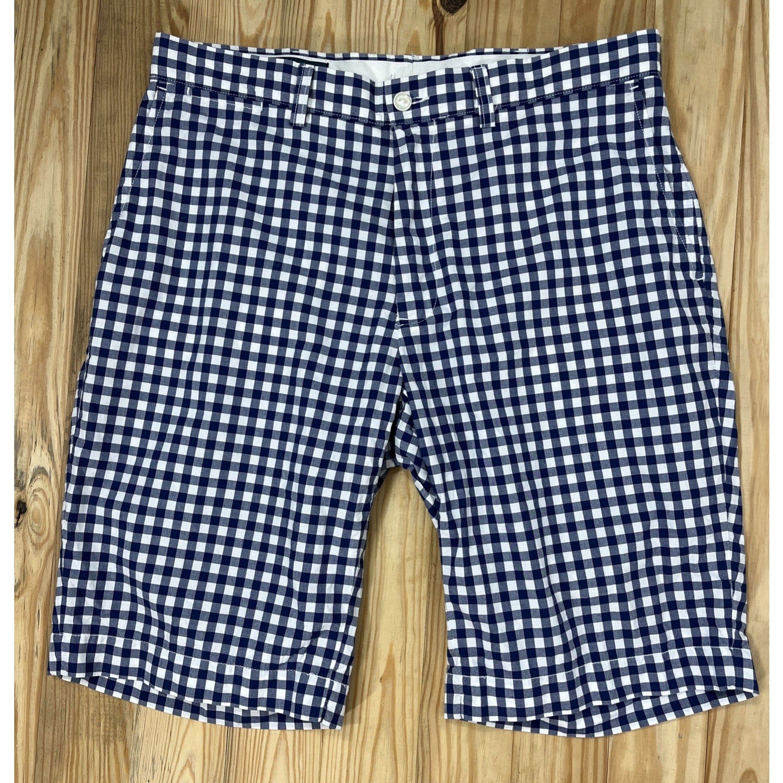 Polo by Ralph Lauren Men's Casual Blue Check Flat Front Golf Chino Shorts Sz 34