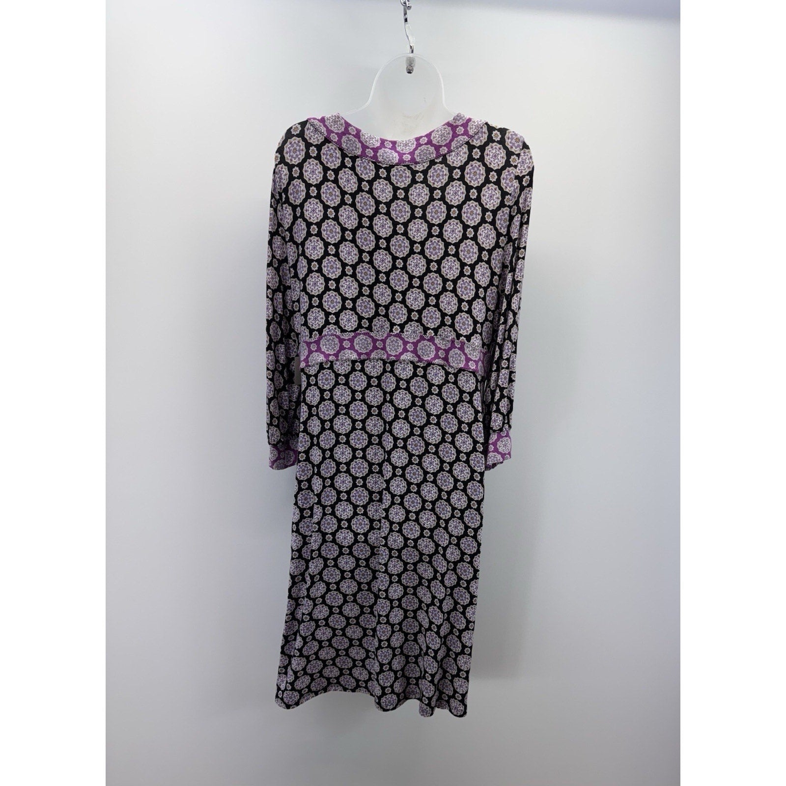 Madison Long Sleeve V Neck Colorful Geometric Black Purple Dress Women’s XL, NWT