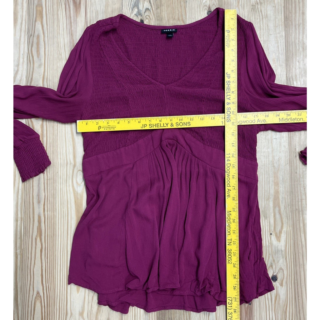TORRID Size 1 Raspberry Elastic Smocked Bodice Empire Waist Tunic Top