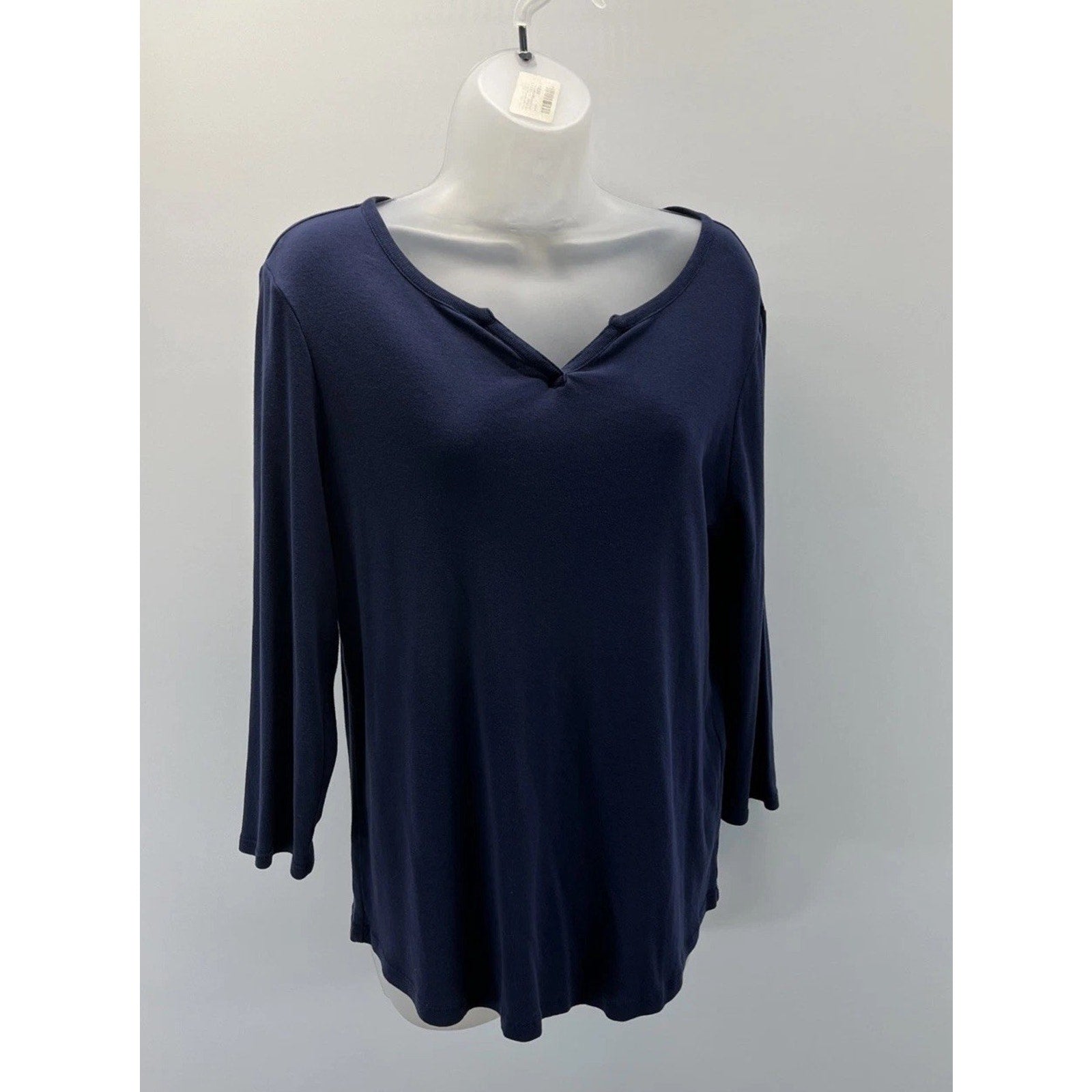 Chico's 3 Navy Blue VNeck 3/4 Sleeve Tunic Top Size 1 M