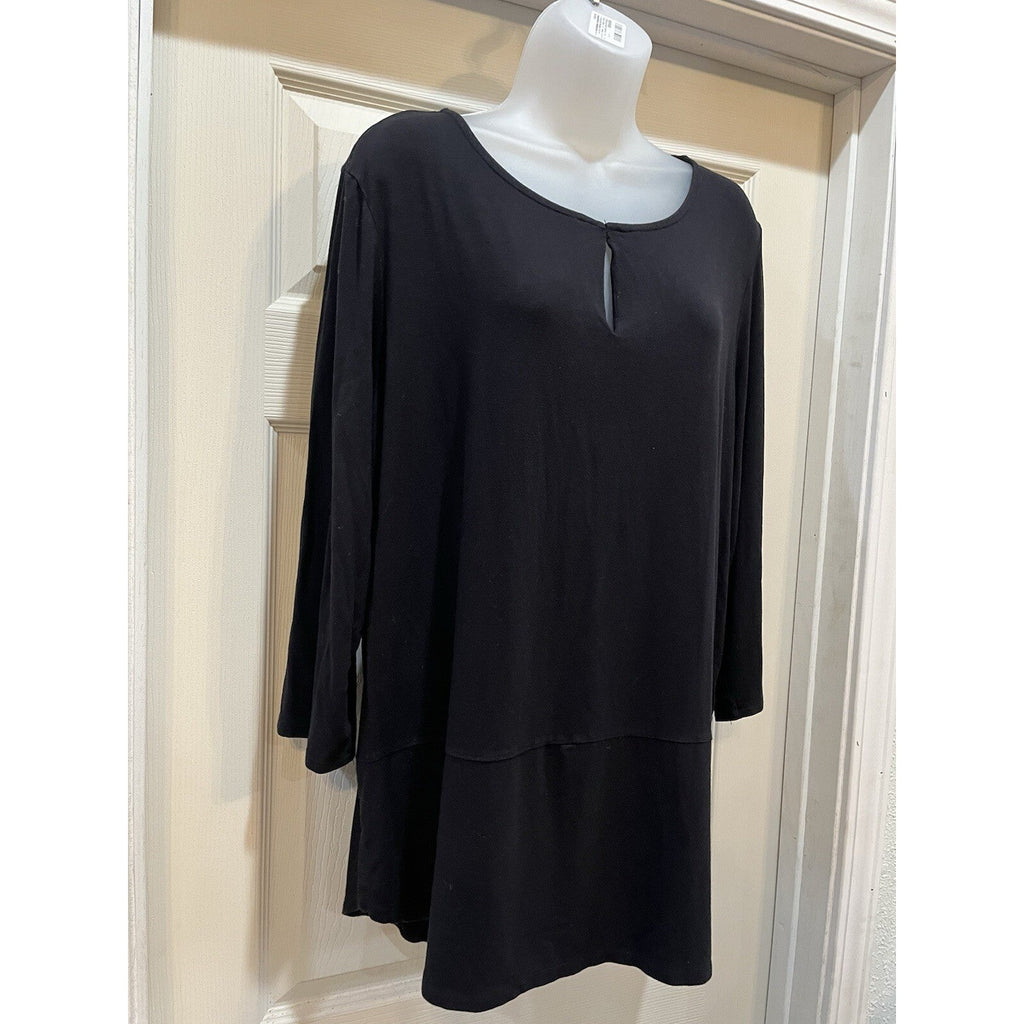 LIZ CLAIBORNE Studio Black Tunic Key Hole Neck Long Sleeve Dress Women's Size XL