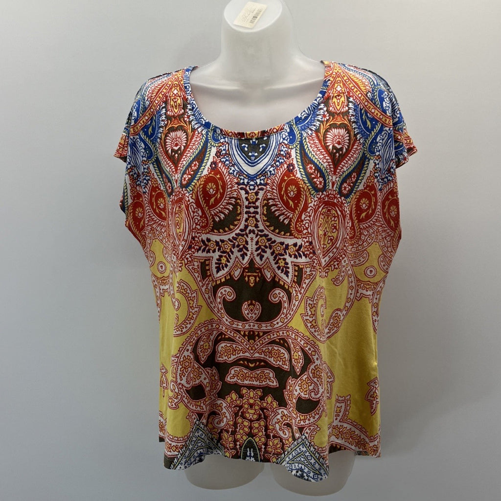 CHICO'S Size Paisley Multi Color Cap Sleeve Top