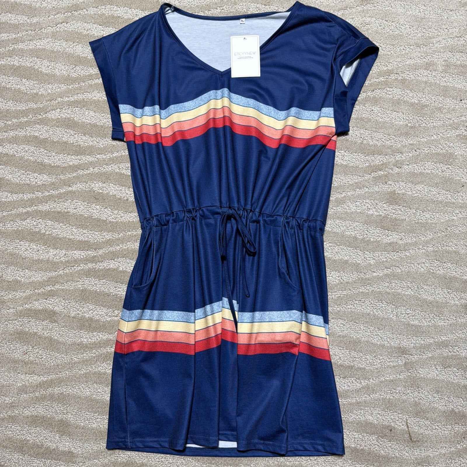 Womens ETCYYNEW Summer MINI Dress Pockets Stretch SIZE XL NWT