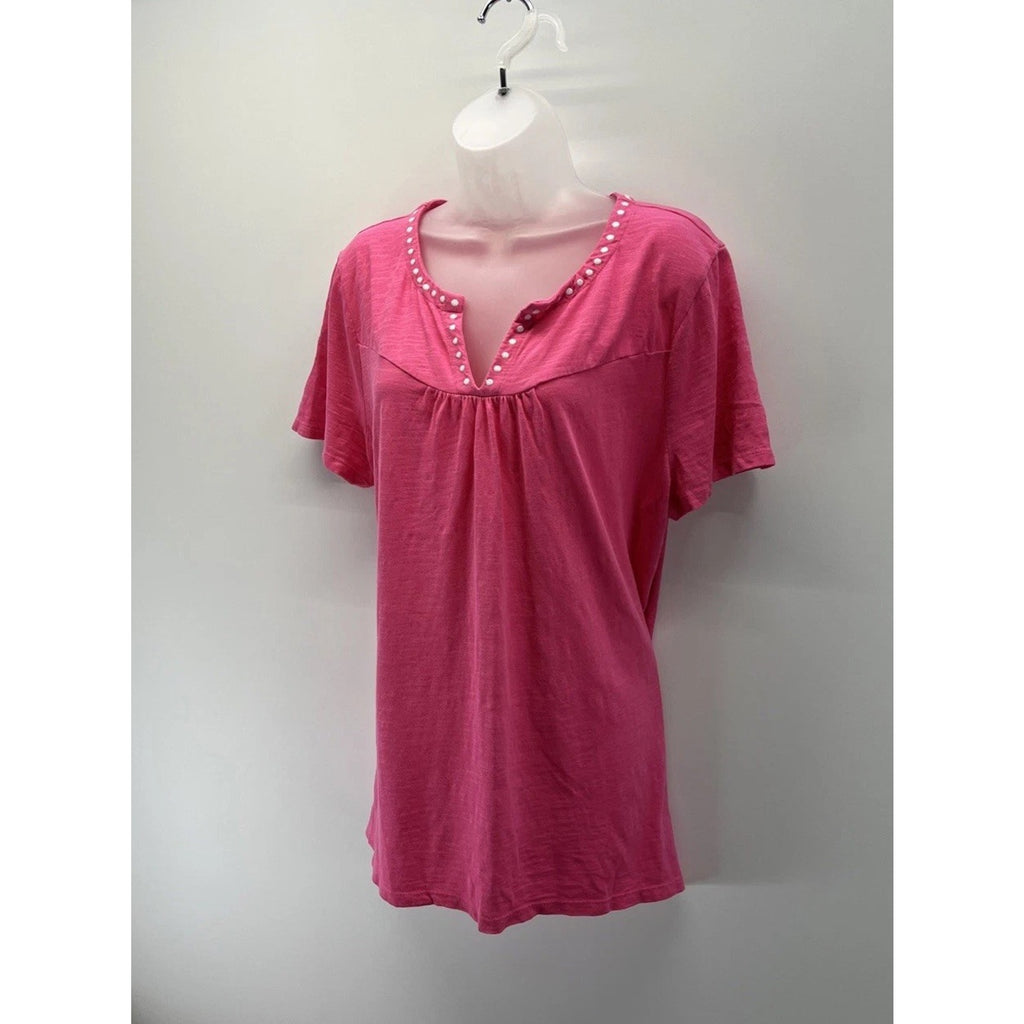Talbots Women Short Sleeve Henley Blouse Pink Size XL