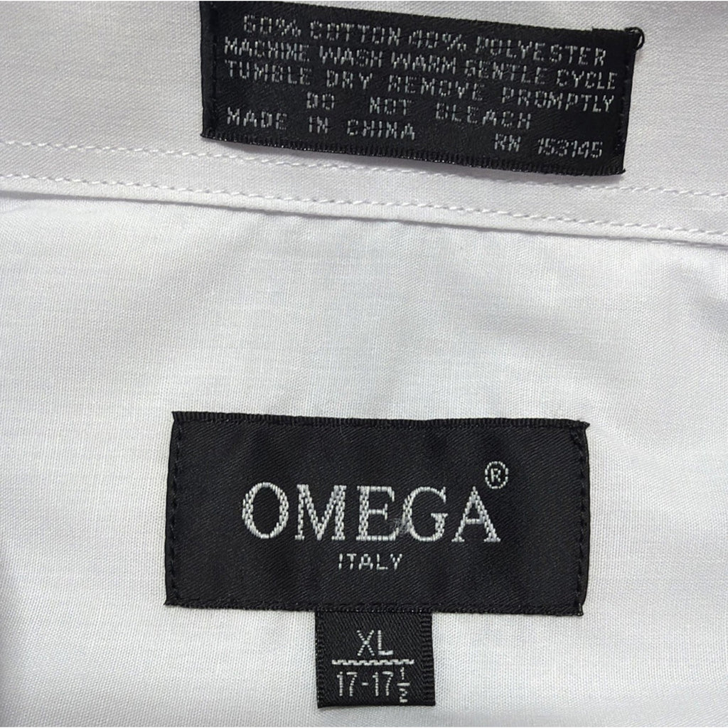 Men's Dress Shirt Button Down OMEGA Italy Designer Short Sleeve XL White
