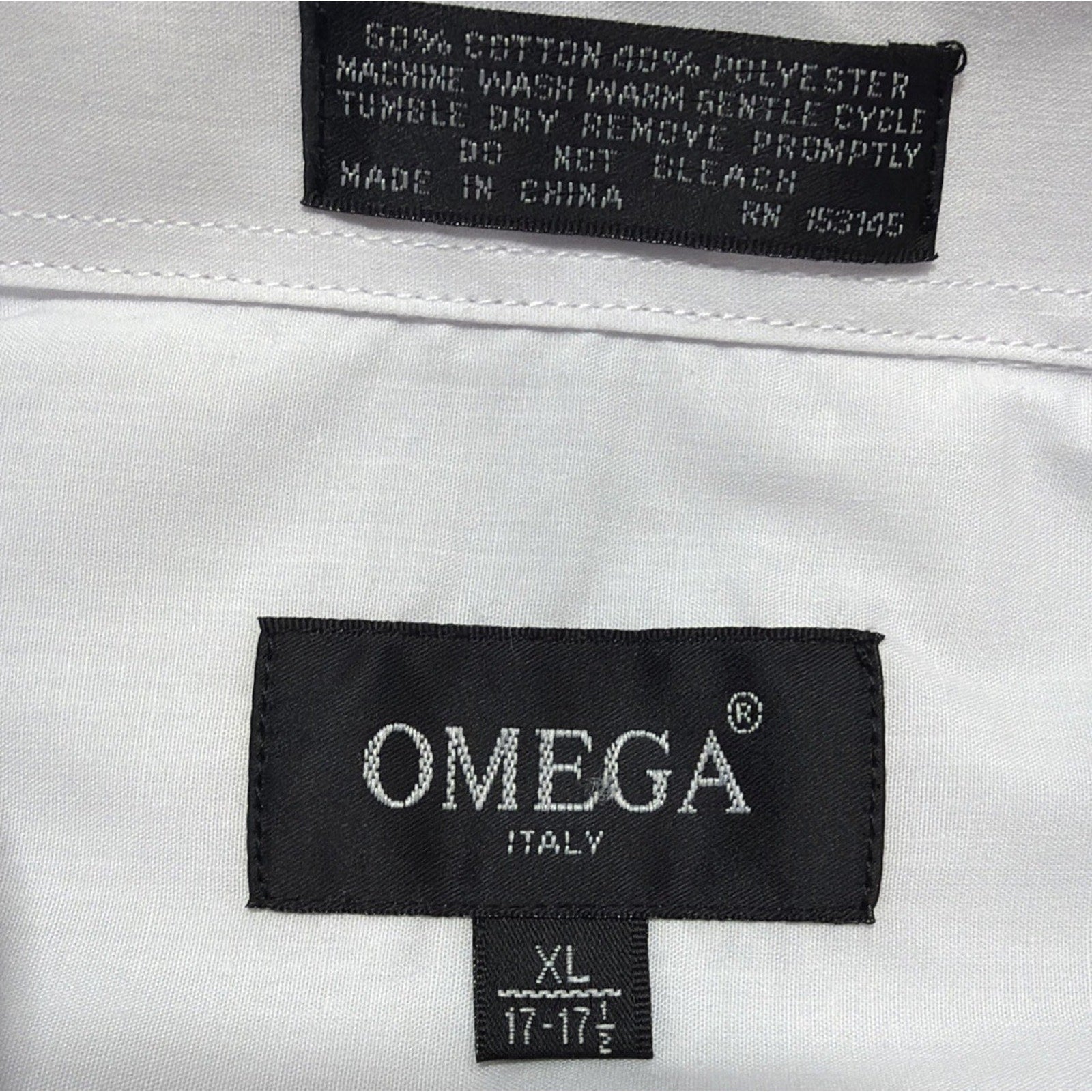 Men's Dress Shirt Button Down OMEGA Italy Designer Short Sleeve XL White