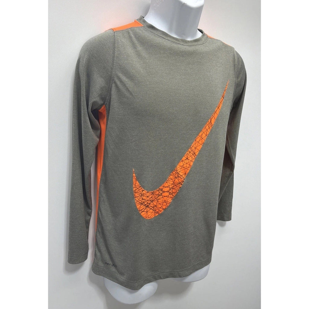 Nike Dri-Fit Boy's Youth XL Swoosh Logo Orange Reflective Long Sleeve, EUC