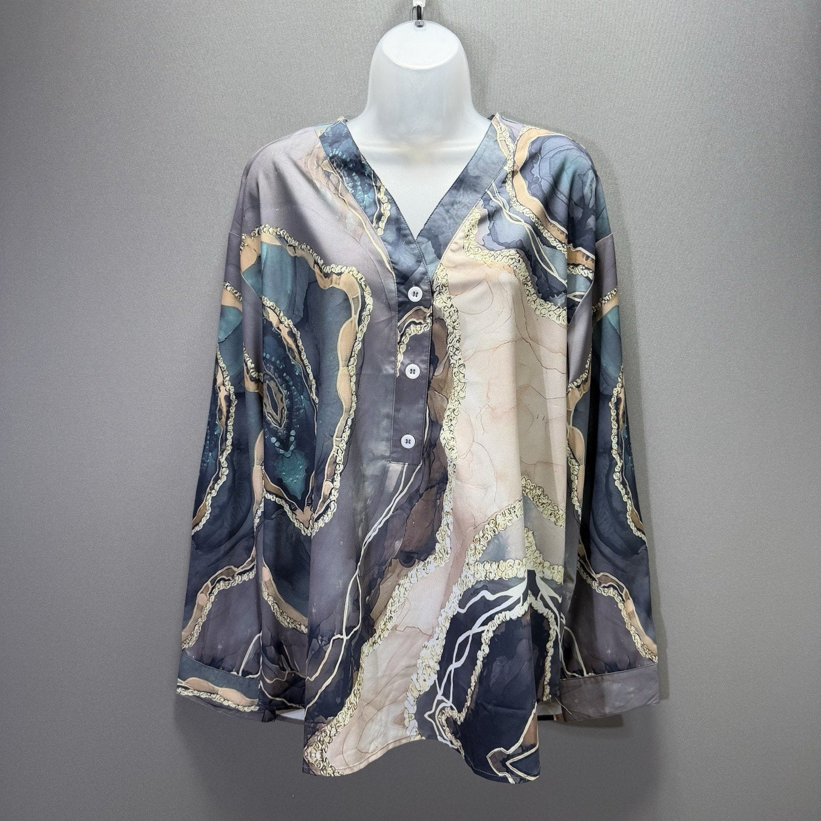 Made With Womens XXL Abstract Print Tunic Blouse Art To Wear Boho Lagenlook NWT