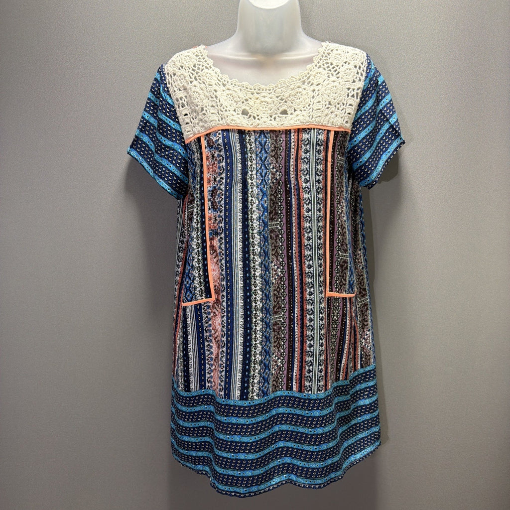 Umgee Dress M Multicolor Crochet Lace Patchwork Boho Festival Tribal Hippie Chic