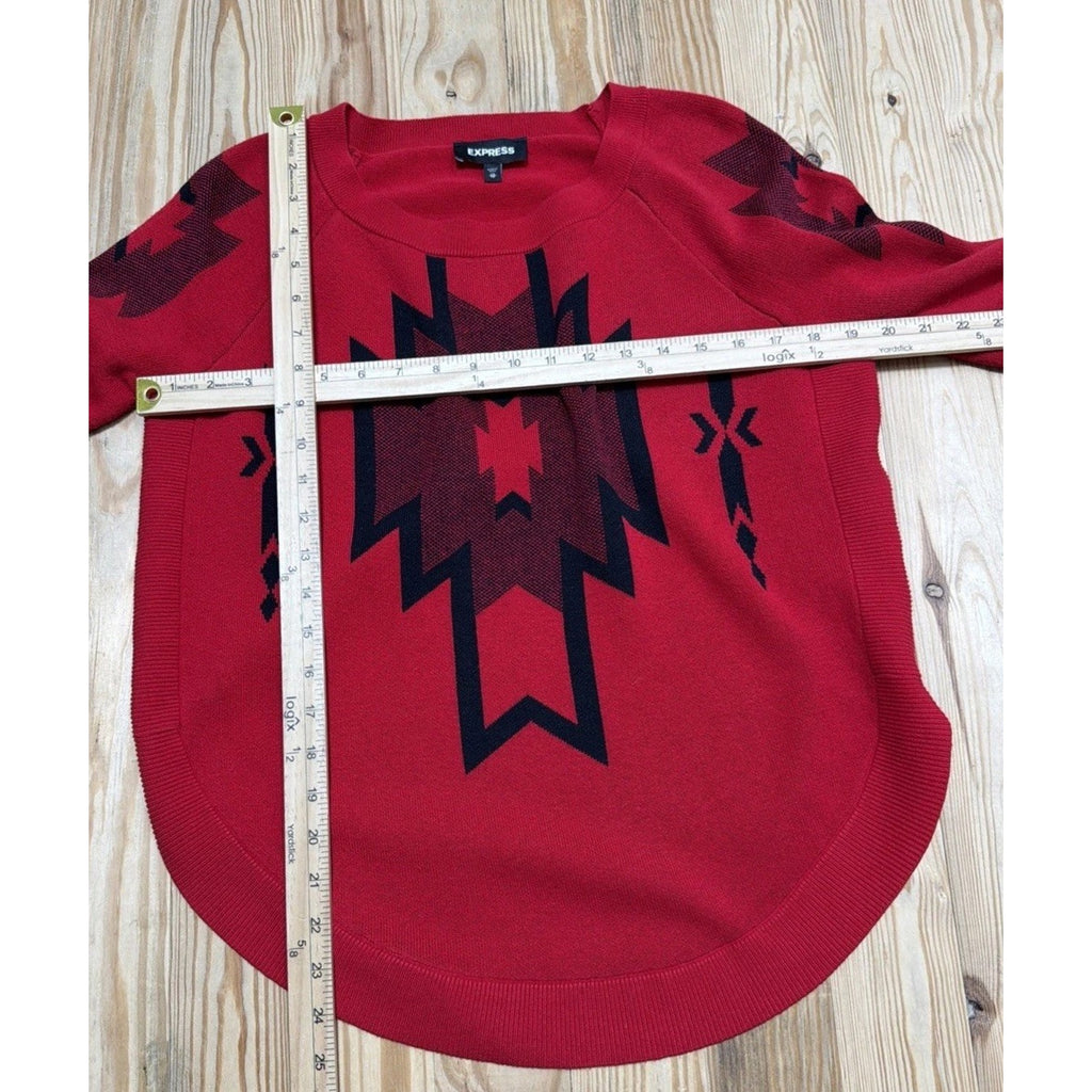 Express Women’s Sweater Size XS Red Aztec Geometric 3/4 Sleeve Warm