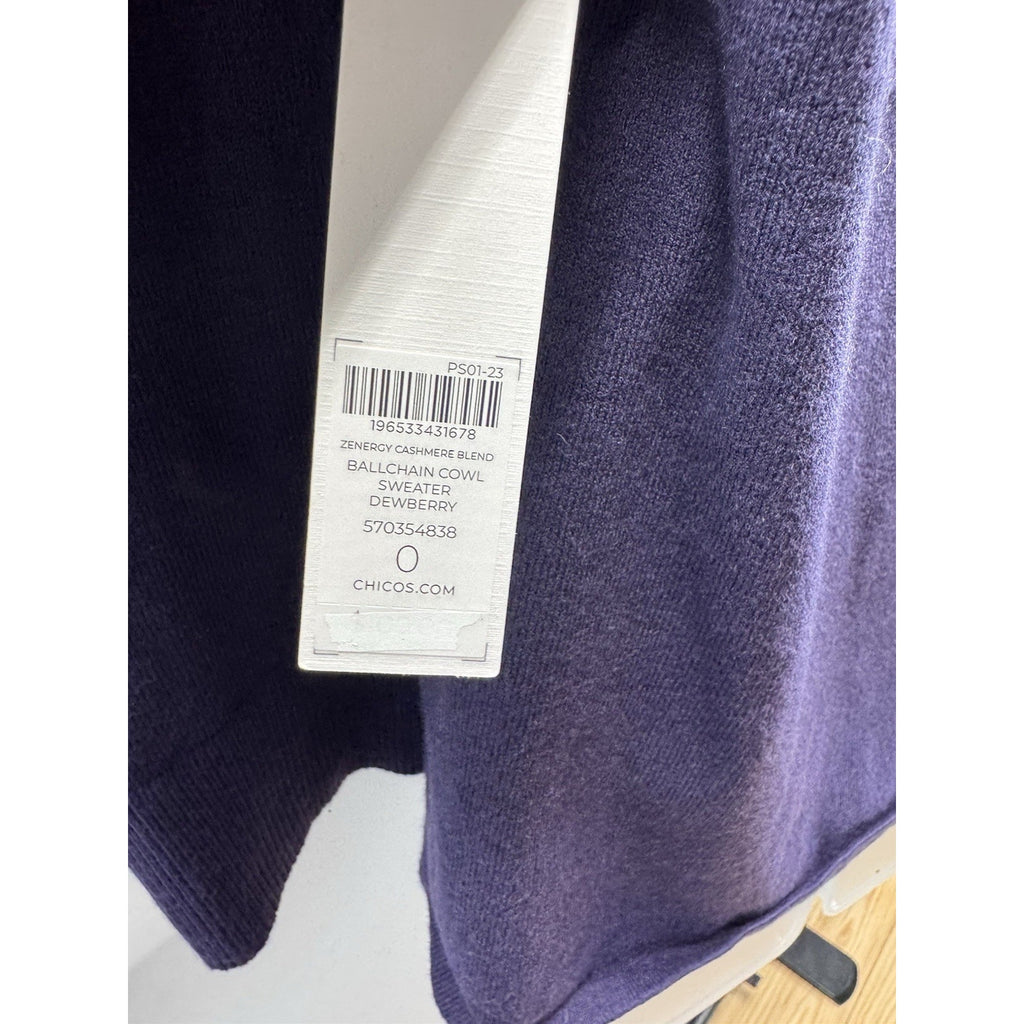 Chicos Zenergy Cashmere Blend Cowl Sweater Dewberry Women’s Size 0/S