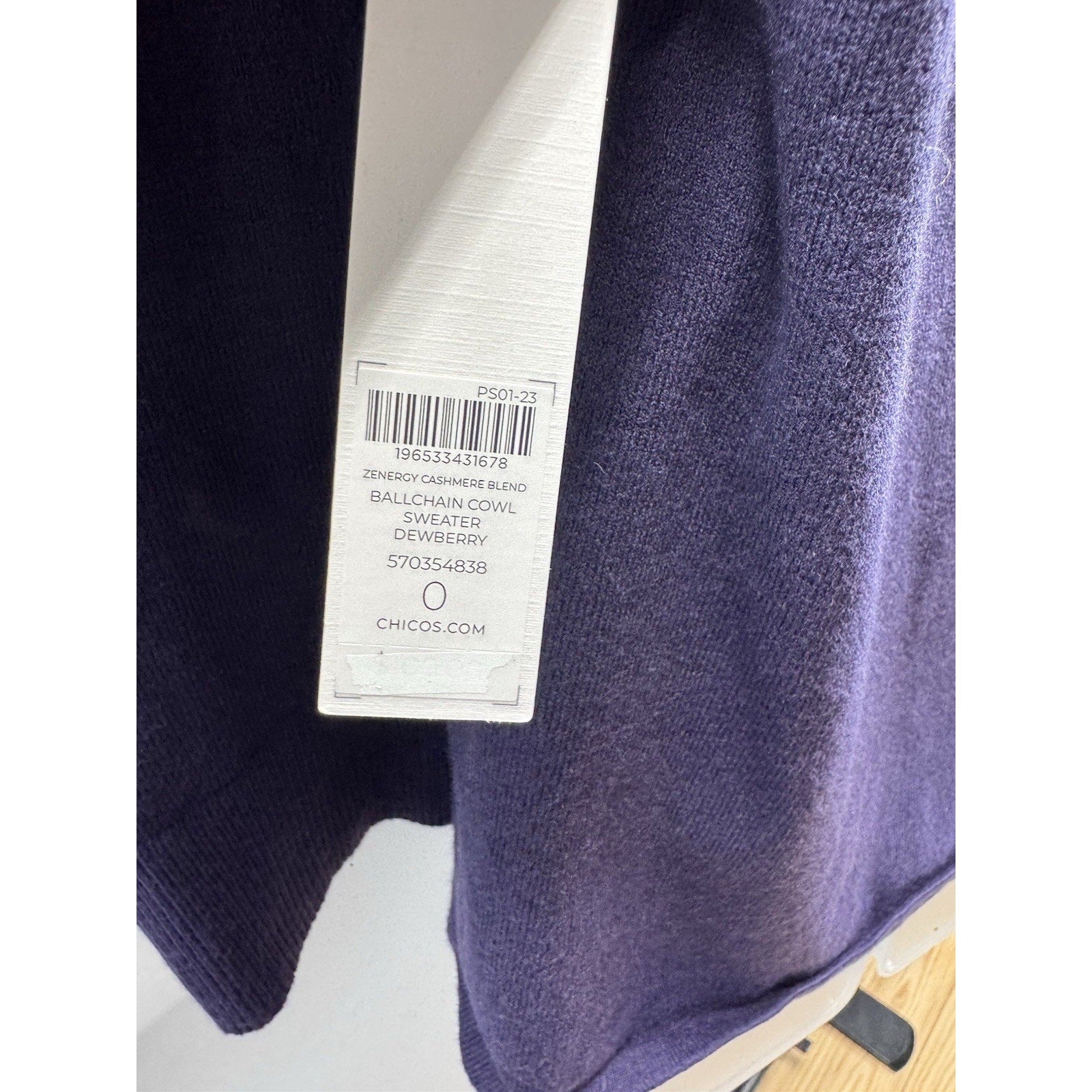 Chicos Zenergy Cashmere Blend Cowl Sweater Dewberry Women’s Size 0/S