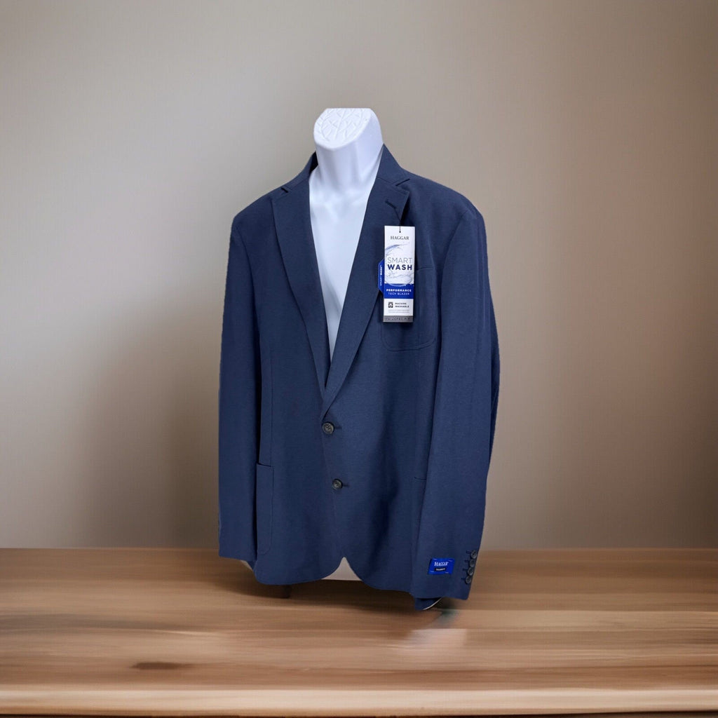 Haggar Men's Blazer Blue X-Large(48/50) Stretch Cotton Smart Wash Sports Coat