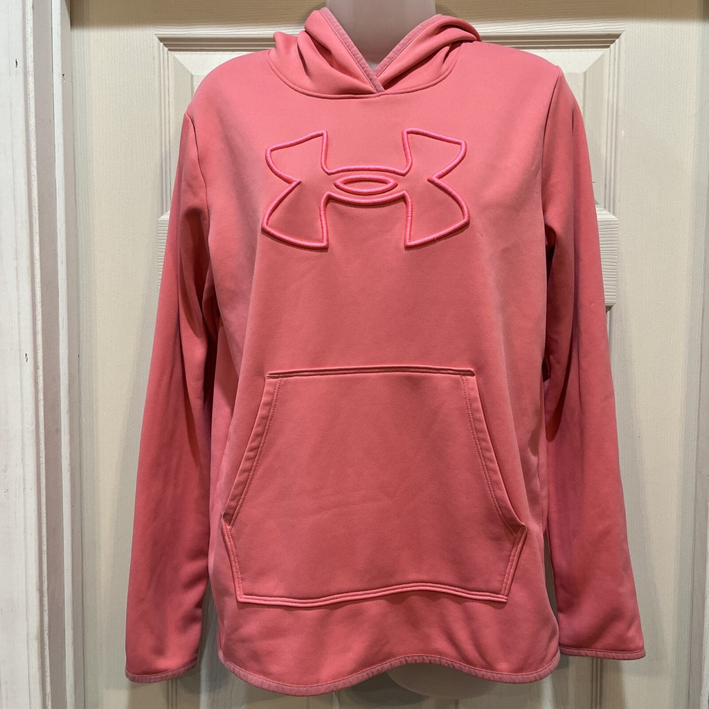 Women’s Size Small Pink/Neon Pink Under Armour Hoodie Raised Logo EUC Pocket