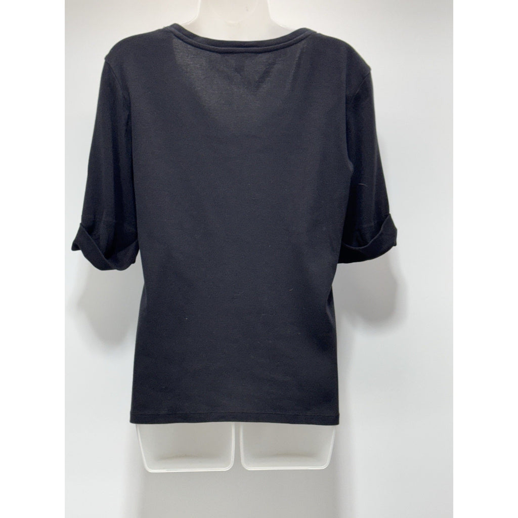 Ralph Lauren Black V-neck 1/2 Sleeve Rolled Cuff Pullover Women’s Size Large