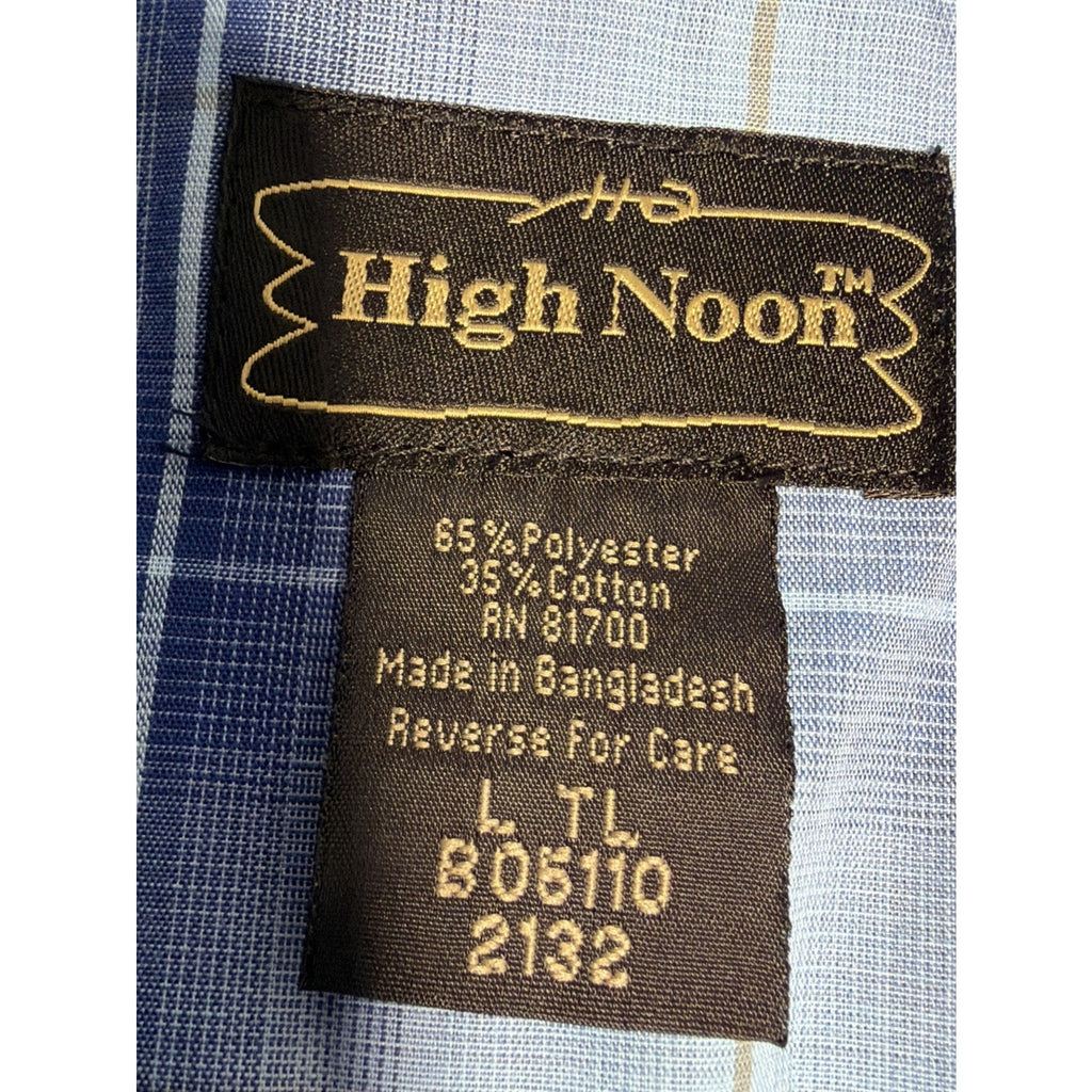 High Noon Western Shirt Mens Large Tall Blue Plaid Pearl Snap Long Sleeve